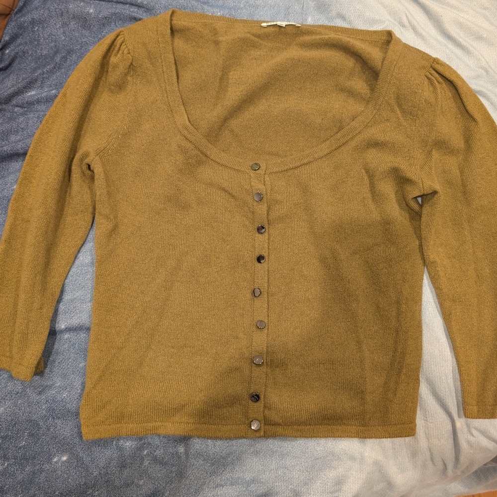 Reformation Olive Knit Cashmere Cardigan, Size Medium